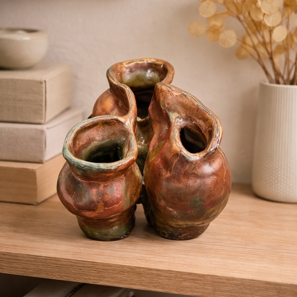Vintage Studio Pottery Abstract Vase Sculptural Ceramic‎ Copper Glaze MCM